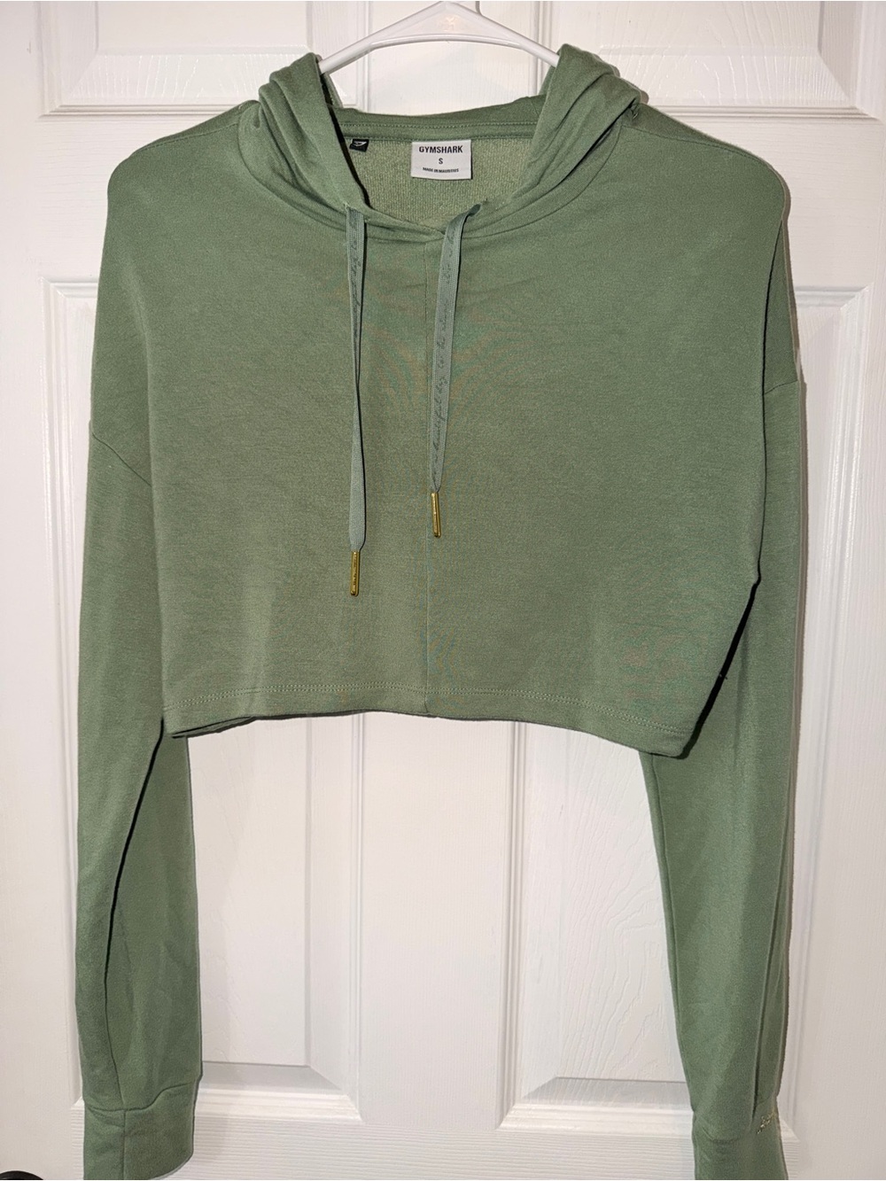 Gymshark Sage Green Cropped Hoodie with Drawstring